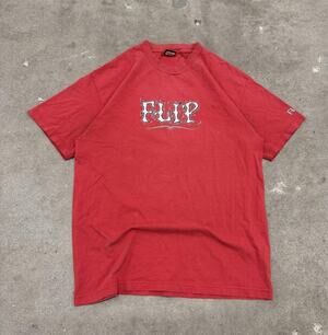 VINTAGE Y2K FLIP SKATEBOARDS LOGO 90s T SHIRT LARGE RED